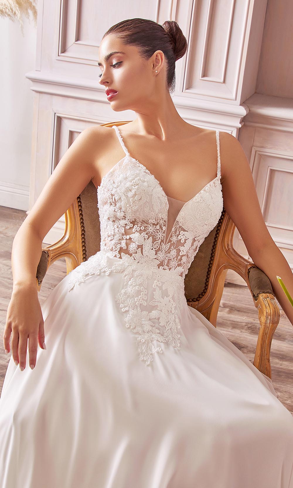 Cinderella Divine Bridals - TY11 Floral Illusion Flowy Bridal Dress In White