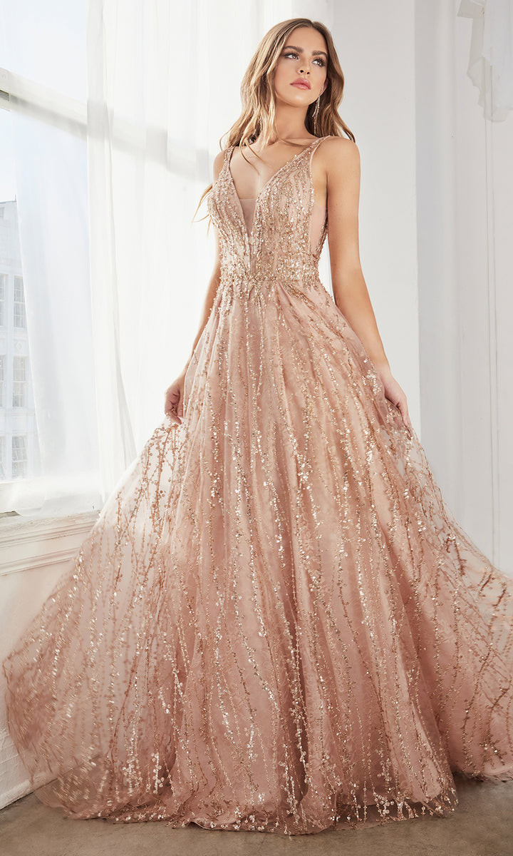 Asymmetrical One Shoulder Rose Gold Evening Dress with Fringe – FancyVestido