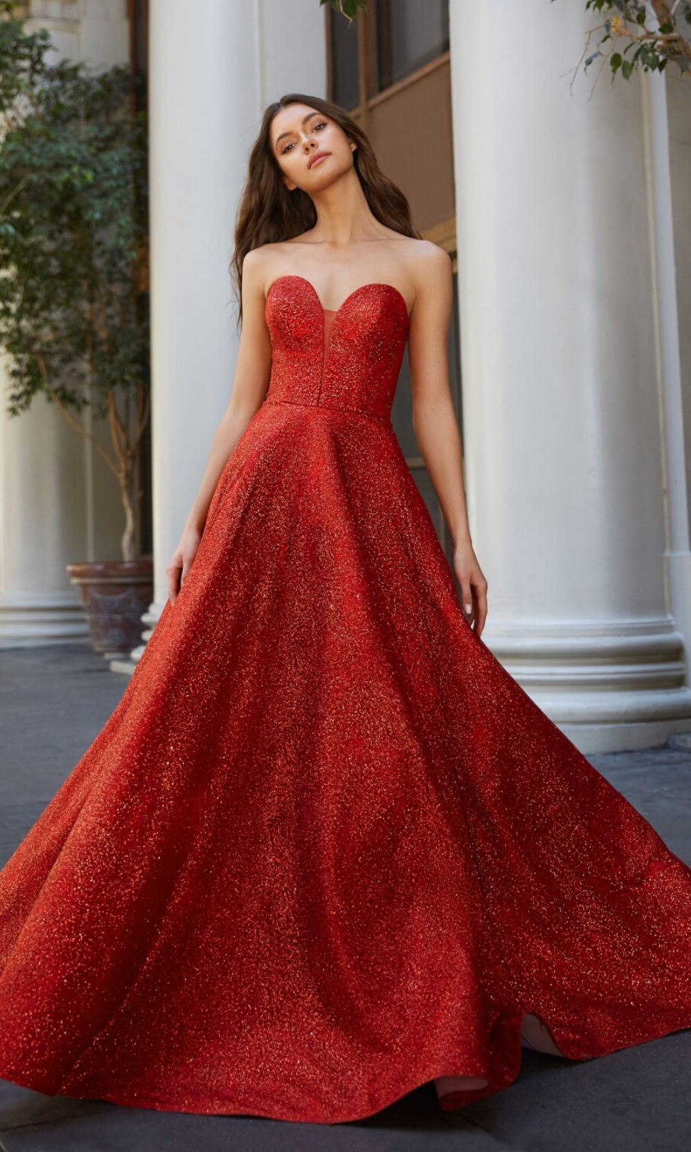 Cinderella Divine CB0033 long red metallic semi ballgown