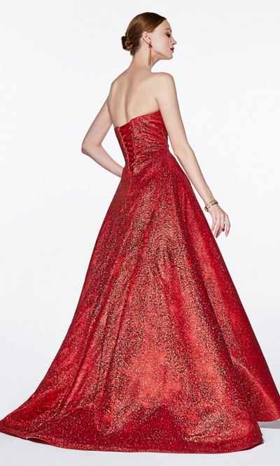 Cinderella Divine CB0033 back of long red metallic semi ballgown