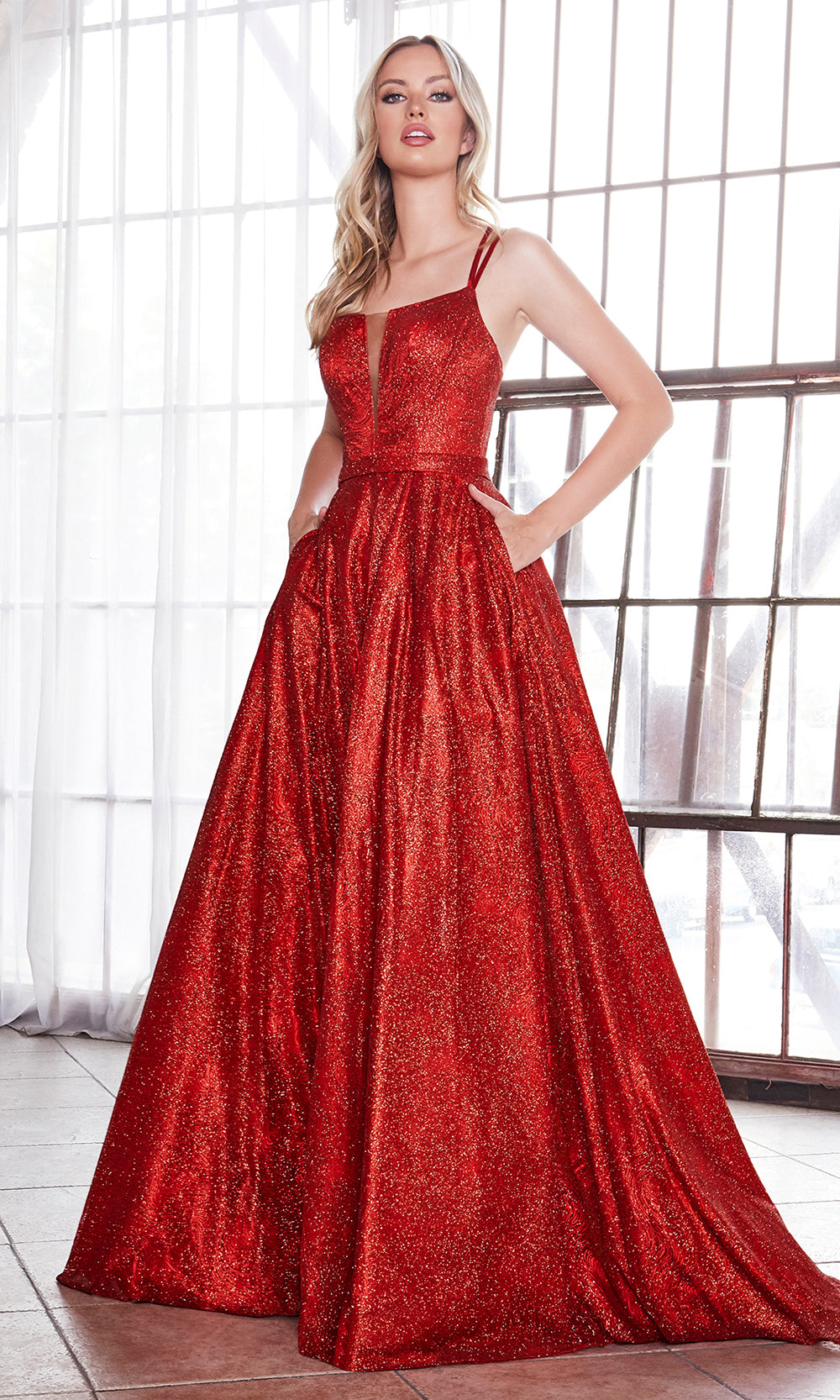 Cinderella Divine CB051 long red metallic beaded dress with straps. Perfect red evening dress for prom, quinceanera dress, indowestern gown, prom, engagement/wedding reception, debut, sweet 16. Sweet 15.Plus sizes available.jpg
