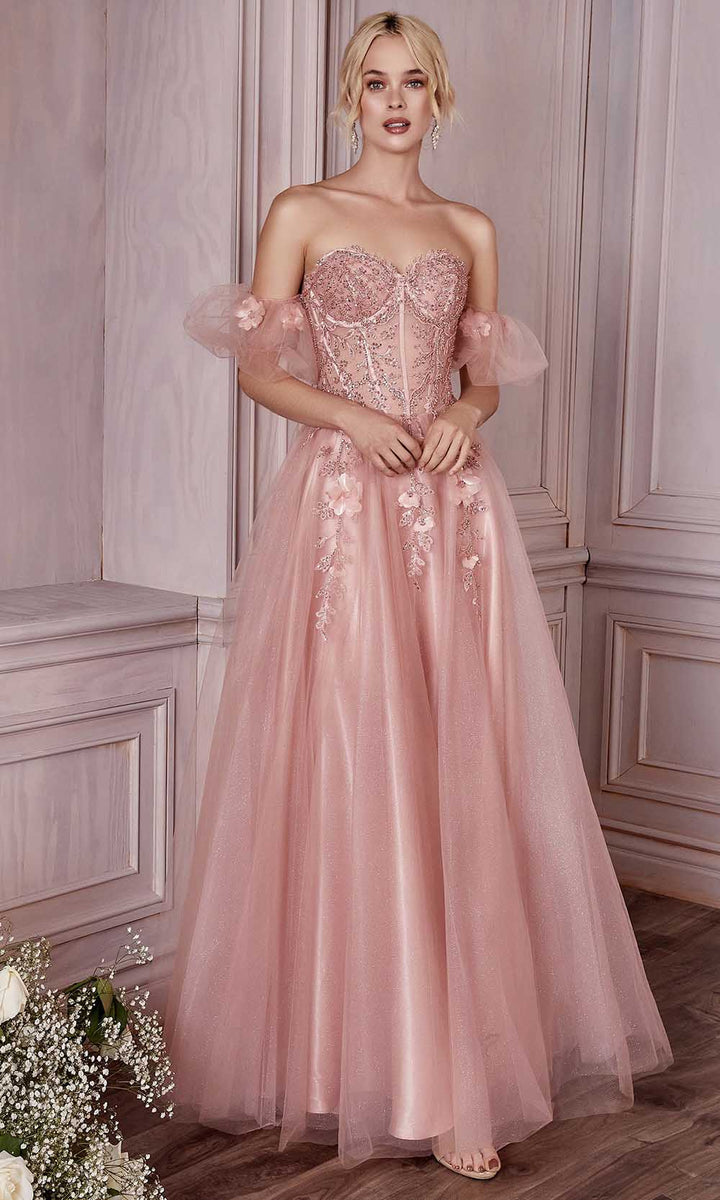 A-line evening gown with bustier bodice