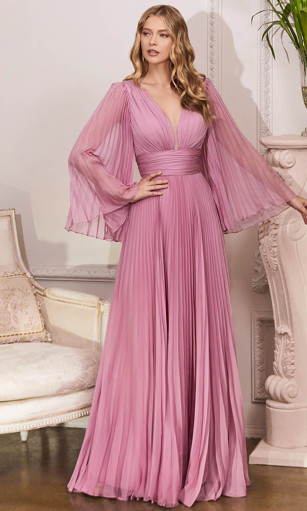 Cinderella Divine - CD242 Flutter Sleeve Pleated Gown | Long A-Lines ...