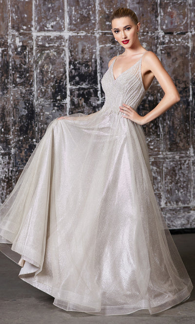 Cinderella Divine CD910 champagne v neck tulle flowy semi ball gown dress w/beaded top. Perfect champagne tulle dress for prom, wedding reception or engagement dress, indowestern gown, sweet 16, debut, quinceanera, formal party dress. Plus sizes avail.jpg