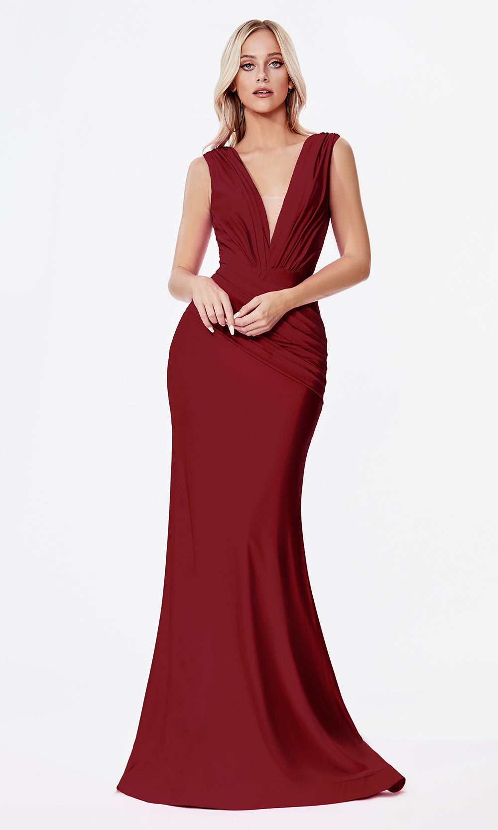 Cinderella Divine CD912 burgundy v neck fitted dress w/wide straps. Perfect dark red/maroon dress for prom, engagement shoot, bridesmaids, indowestern gown, black tie event, gala, pageant, formal party dress, wedding guest dress. Plus sizes avail.jpg