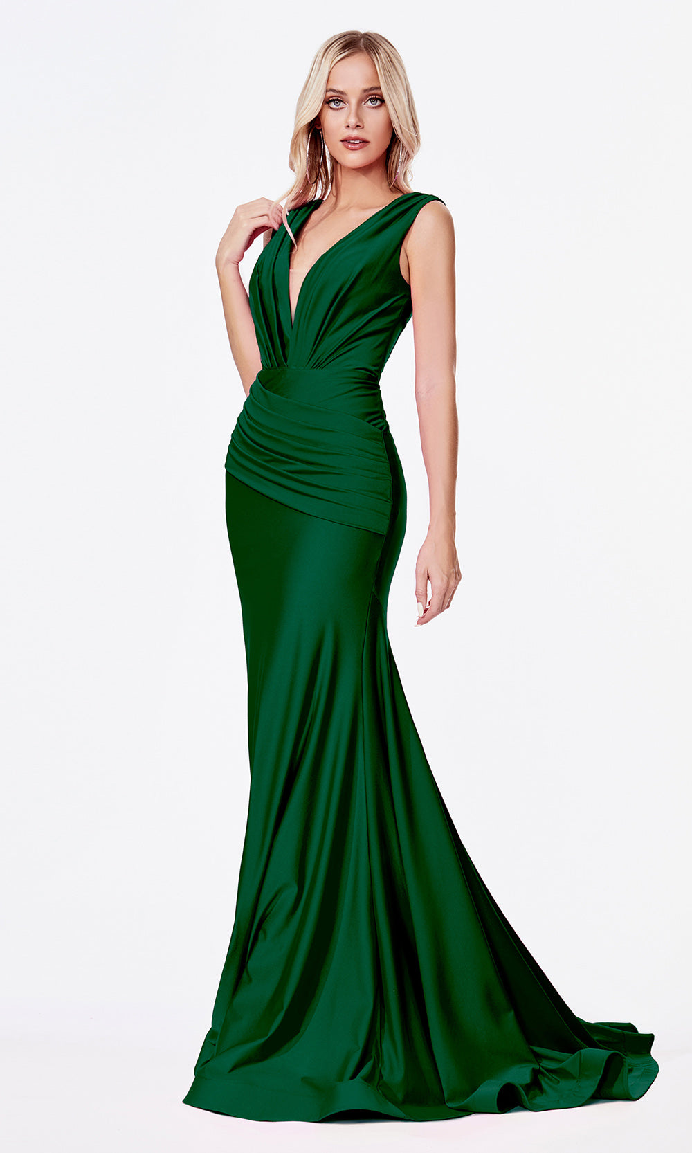 Cinderella Divine CD912 dark green v neck fitted dress w/wide straps. Perfect hunter green dress for prom, engagement shoot, bridesmaids, indowestern gown, black tie event, gala, pageant, formal party dress, wedding guest dress. Plus sizes avail.jpg