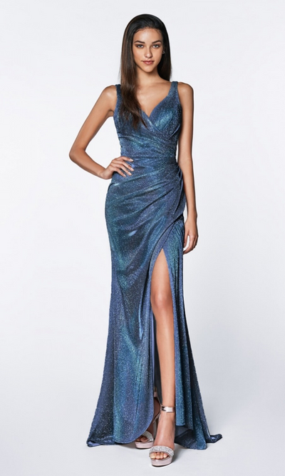 Cinderella Divine CF332 long metallic blue metallic dress