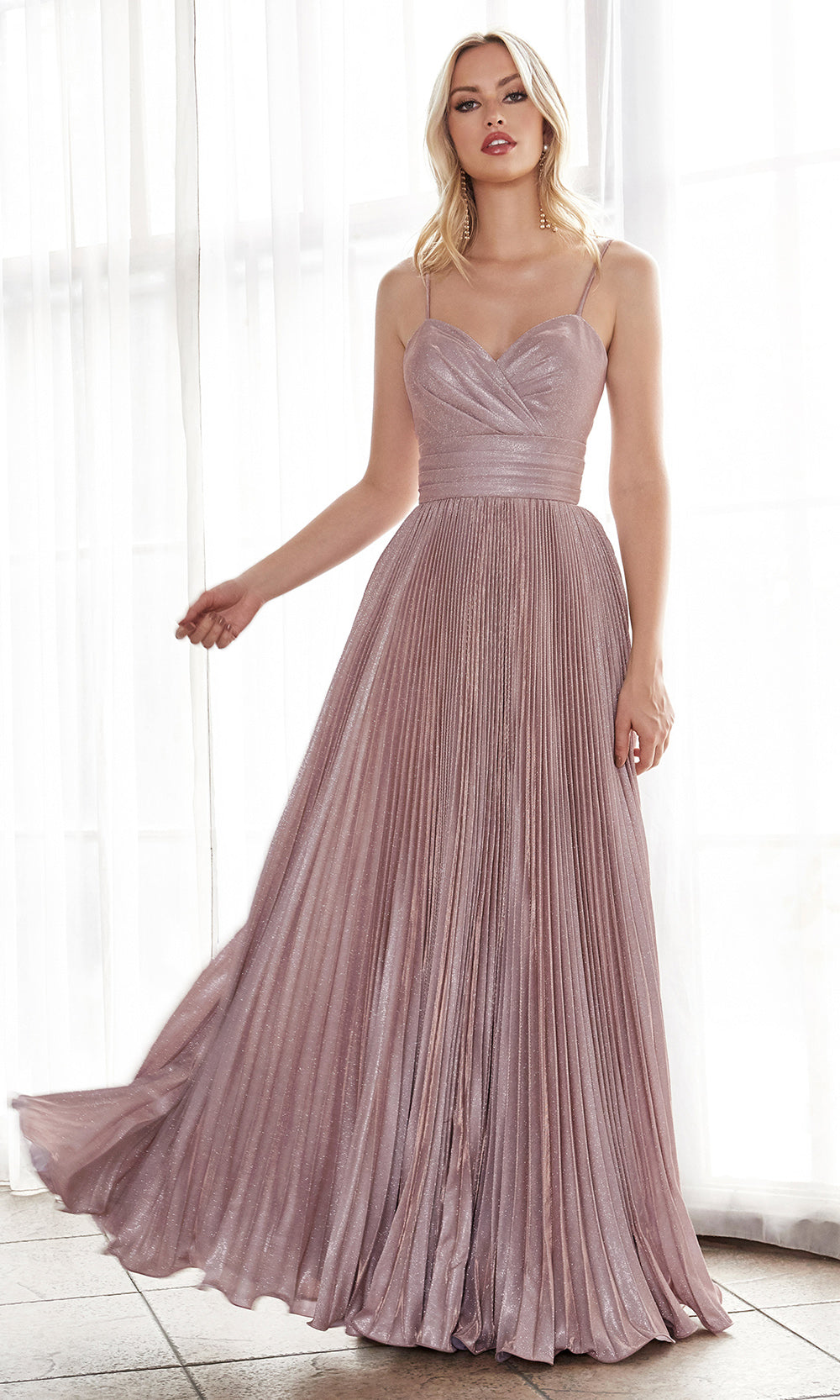 Cinderella Divine CH221 long flowy blush pink dress with straps and pleated skirt.jpg