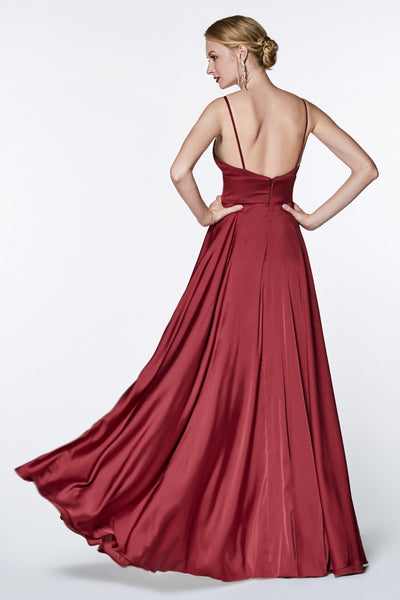 Ladivine CJ526 long burgundy red dress with straps and 2 high slits. This simple & sexy dark maroon or wine party dress is perfect for bridesmaids, prom, wedding guest dress, dark red gala dress, fall wedding. Plus sizes available. Back