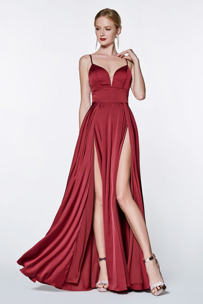 Ladivine CJ526 long burgundy red dress with straps and 2 high slits. This simple & sexy dark maroon or wine party dress is perfect for bridesmaids, prom, wedding guest dress, dark red gala dress, fall wedding. Plus sizes available