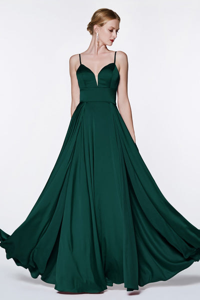Ladivine CJ526 long hunter green dress with straps and 2 high slits. This simple & sexy dark green or emerald party dress is perfect for bridesmaids, prom, wedding guest dress, dark green gala dress, fall wedding. Plus sizes available. Back