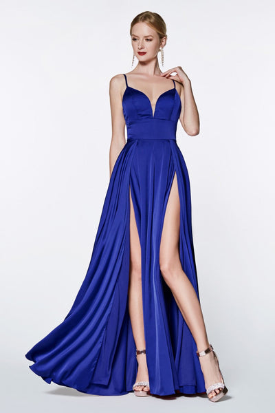 Ladivine CJ526 long royal blue dress with straps and 2 high slits. This simple & sexy blue party dress is perfect for bridesmaids, prom, wedding guest dress, royal blue gala dress, fall wedding. Plus sizes available