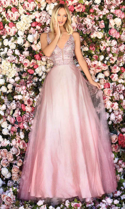 Clarisse - 800201 Beaded And Glittered A-Line Gown In Pink