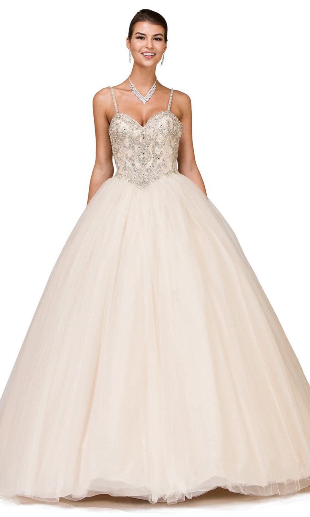 Dancing Queen - 1174 Jeweled Sweetheart Bodice Ballgown In Champagne & Gold