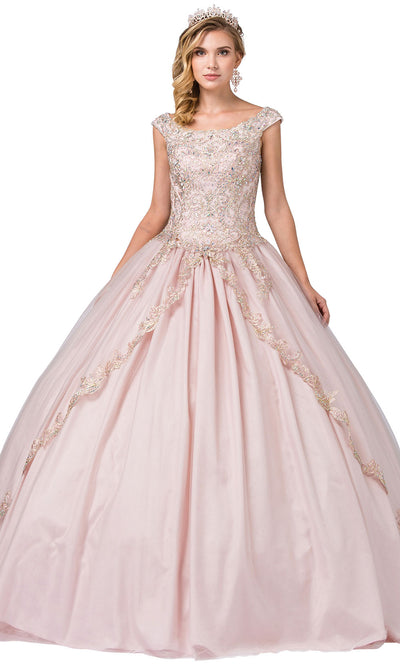 Dancing Queen - 1343 Cap Sleeve Jeweled Applique Ballgown In Pink