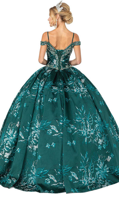 Dancing Queen - 1492 Embellished Off Shoulder Ballgown In Green