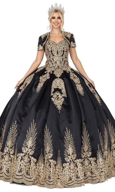 Dancing Queen - 1494 Sweetheart Neckline Lace Applique Ballgown In Black
