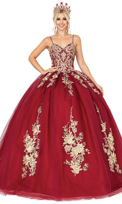  Dancing Queen - 1544 Embroidery Lace Applique Lace-Up Back Ballgown In Burgundy