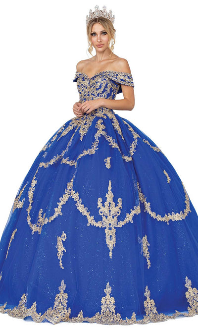 Dancing Queen - 1572 Applique Off Shoulder Gown In Blue