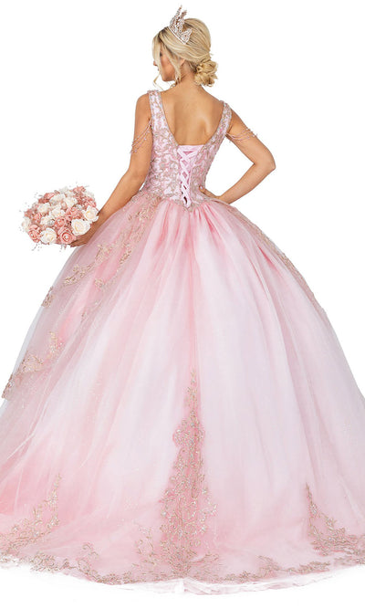 Dancing Queen - 1573 Bead-Garland Glitter Gown In Pink