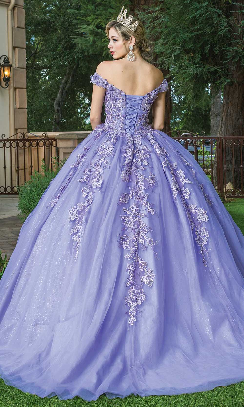 Dancing Queen - 1574 Floral Off Shoulder Ballgown In Purple
