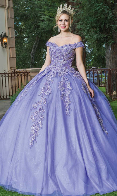 Dancing Queen - 1574 Floral Off Shoulder Ballgown In Purple