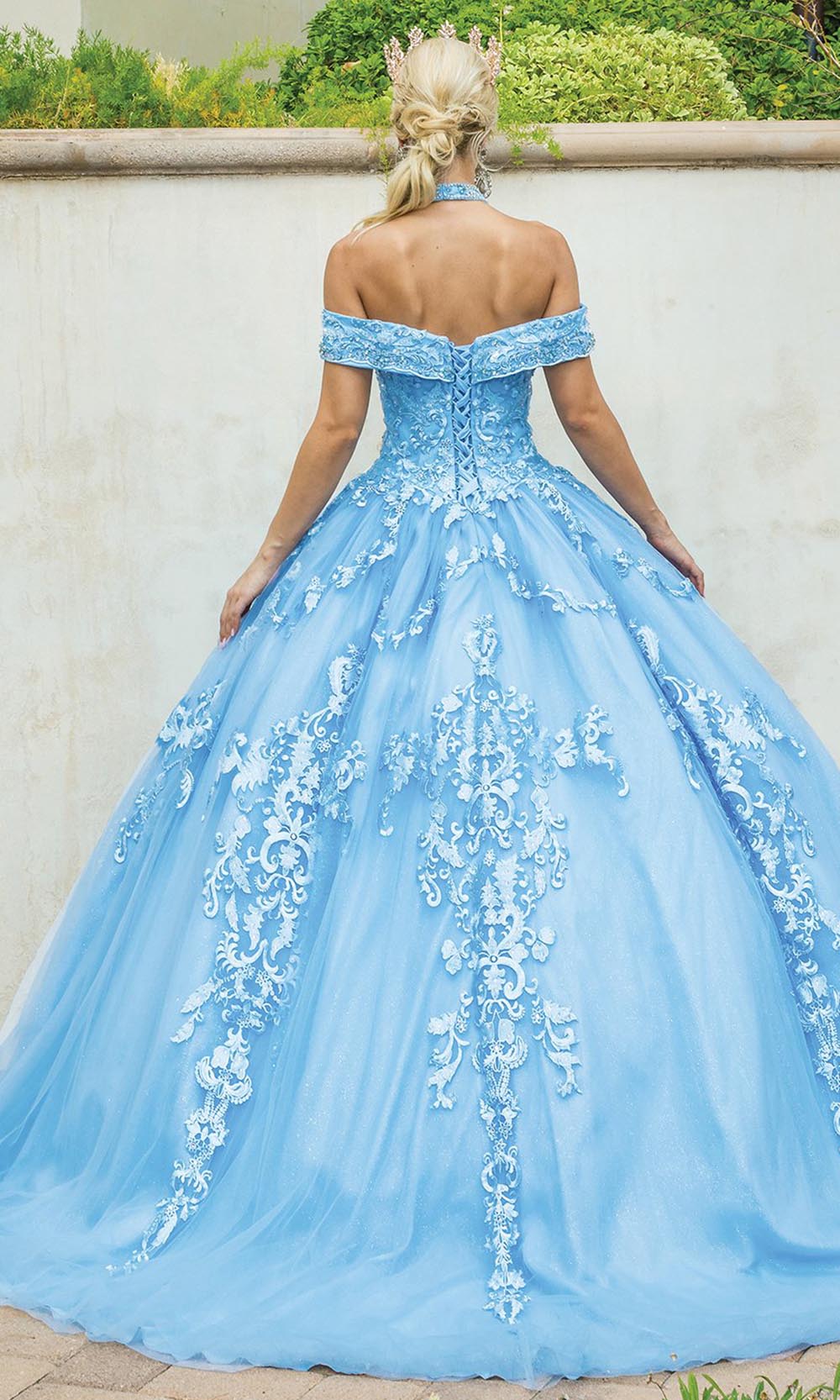  Dancing Queen - 1577 Halter Ornate Ballgown In Blue