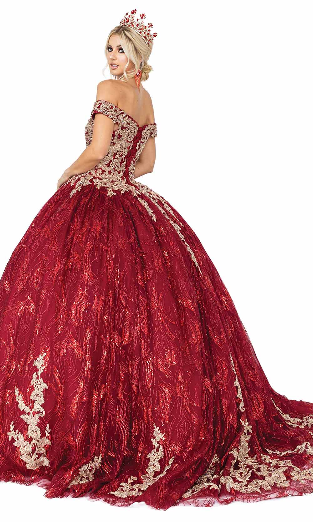 Dancing Queen - 1579 Lace Appliqued Ballgown In Burgundy