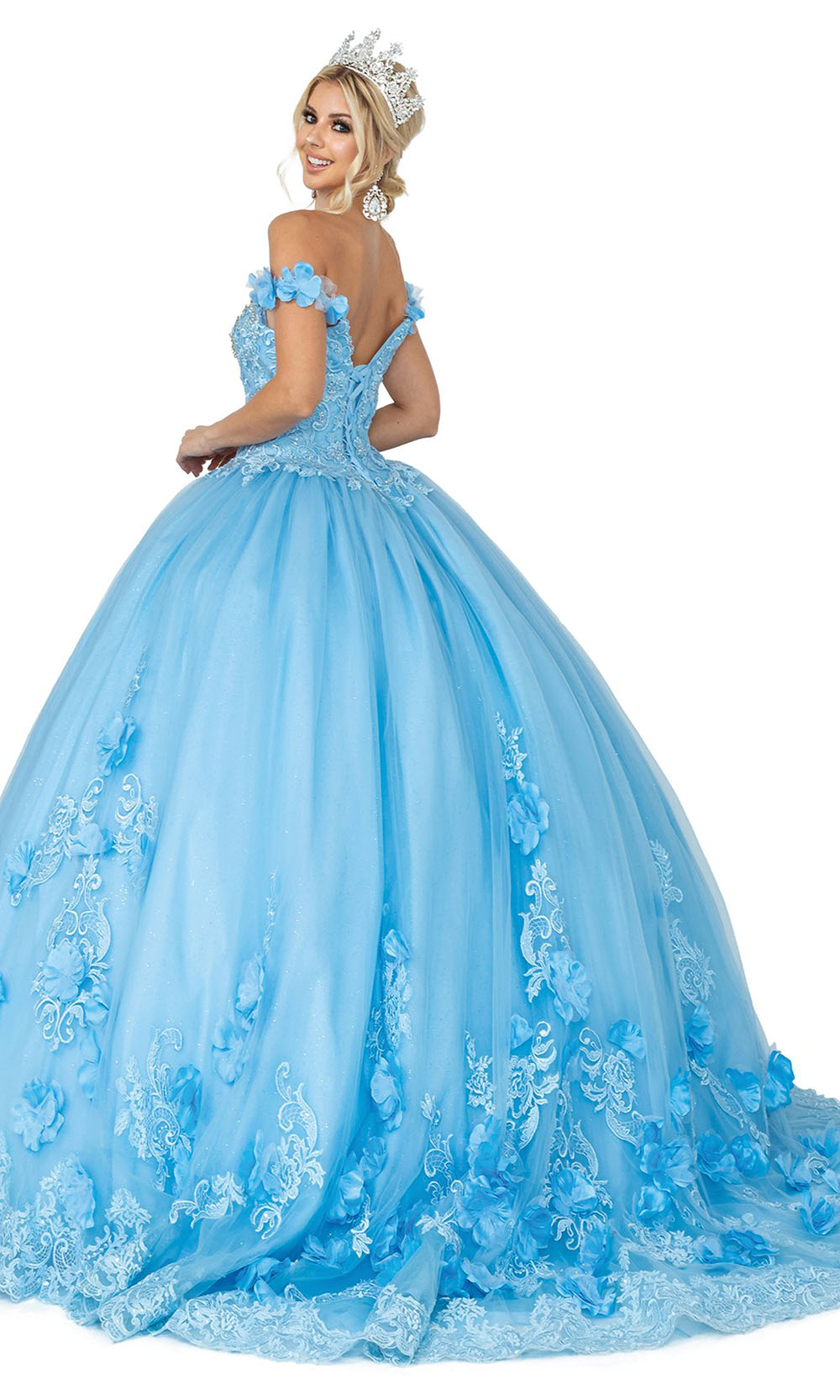 Dancing Queen - 1582 Applique Off Shoulder Ballgown In Blue