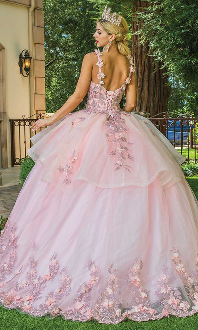 Dancing Queen - 1583 Floral Applique Tiered Gown In Pink