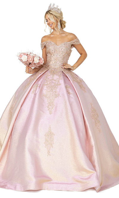 Dancing Queen - 1585 Lace Applique Metallic Gown In Pink