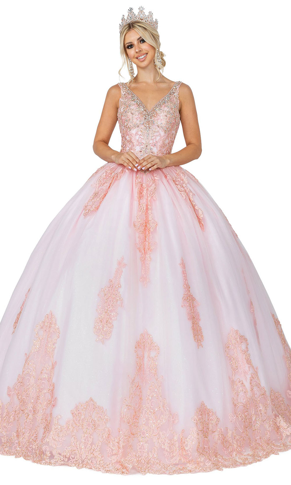 Dancing Queen - 1588 Sleeveless Embellished Ballgown In Pink