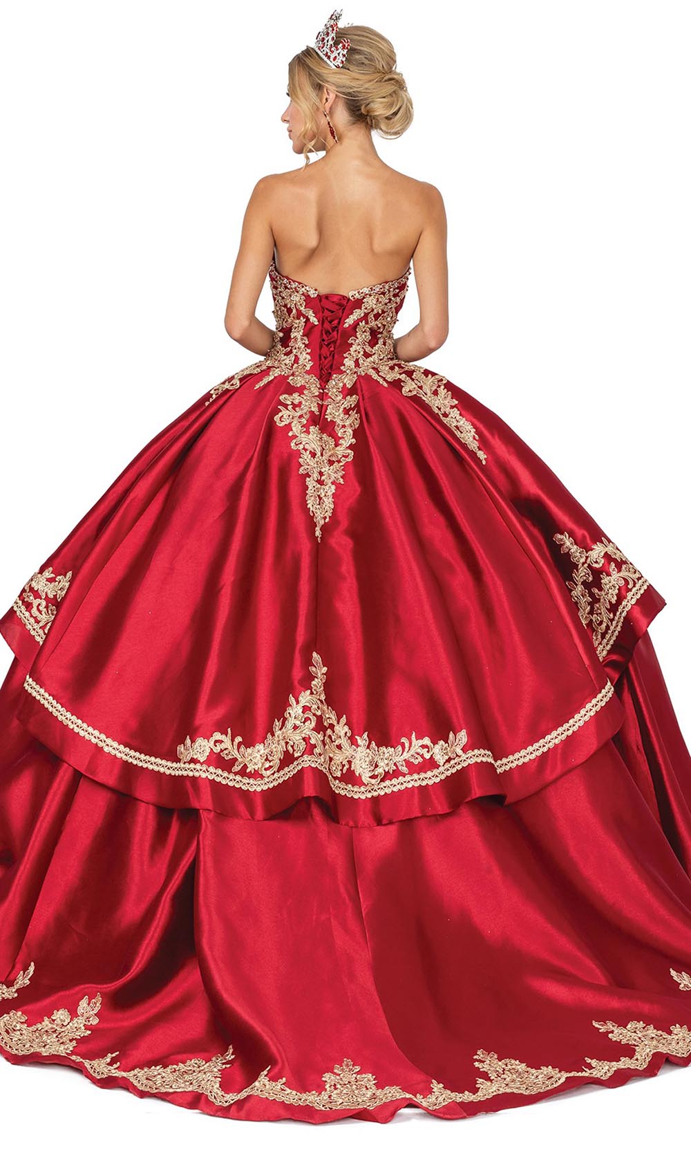 Dancing Queen - 1591 Sleek Gilt Applique Ballgown In Burgundy