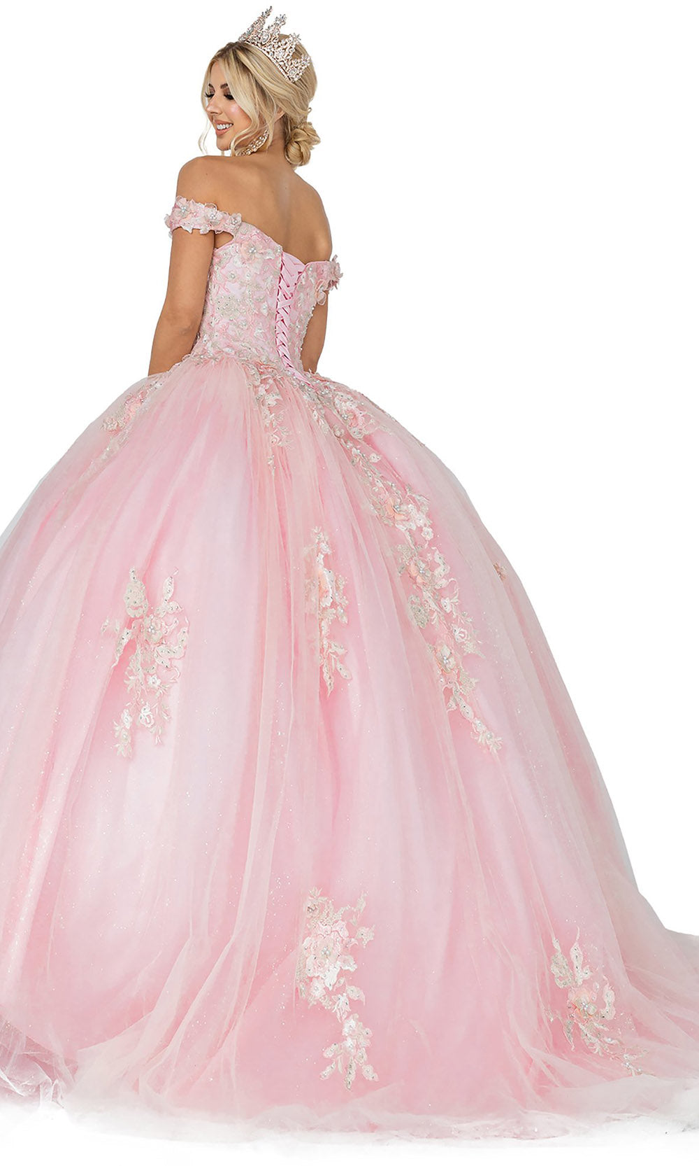 Dancing Queen - 1592 Beaded Floral Applique Gown In Pink