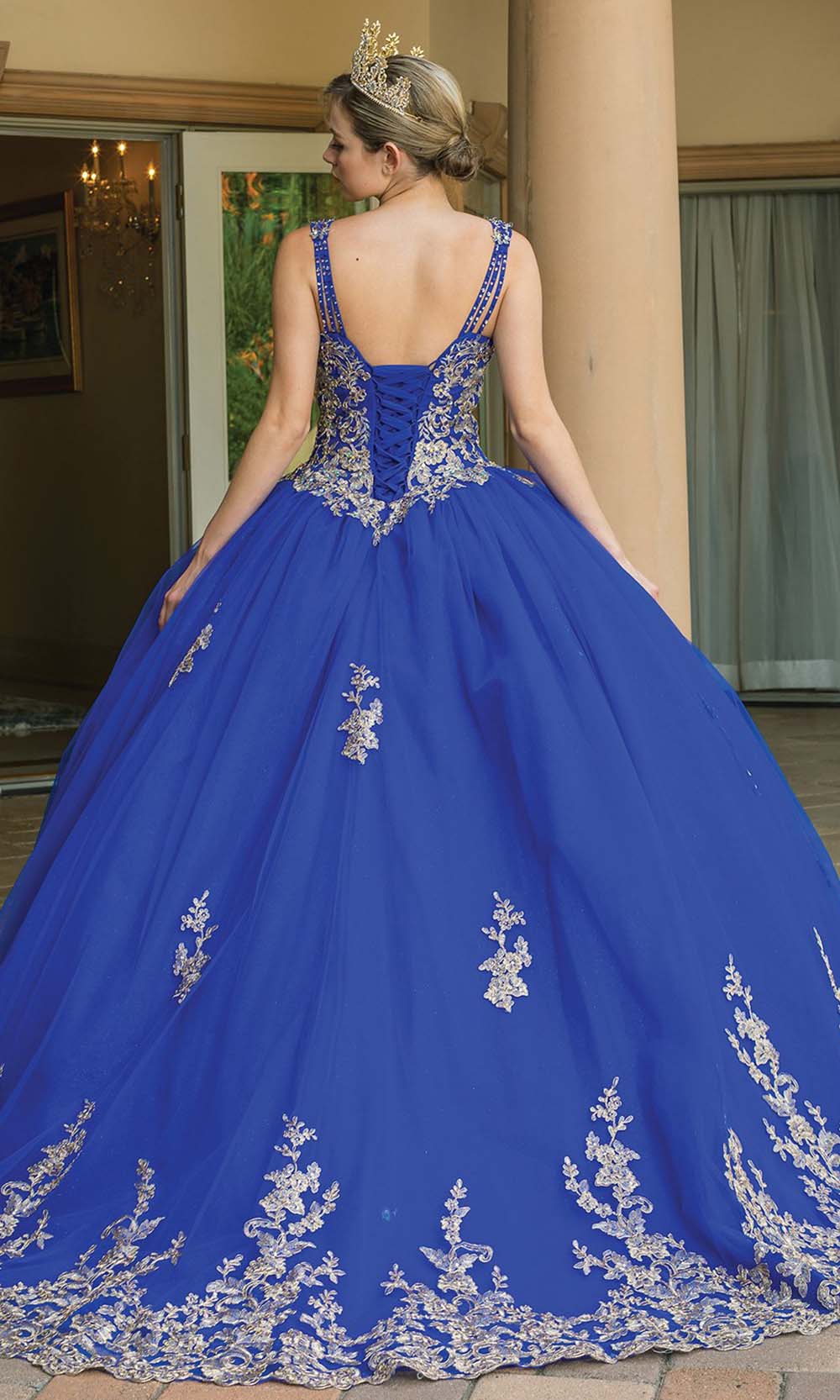 Dancing Queen - 1593 Appliqued Strappy Ballgown In Blue
