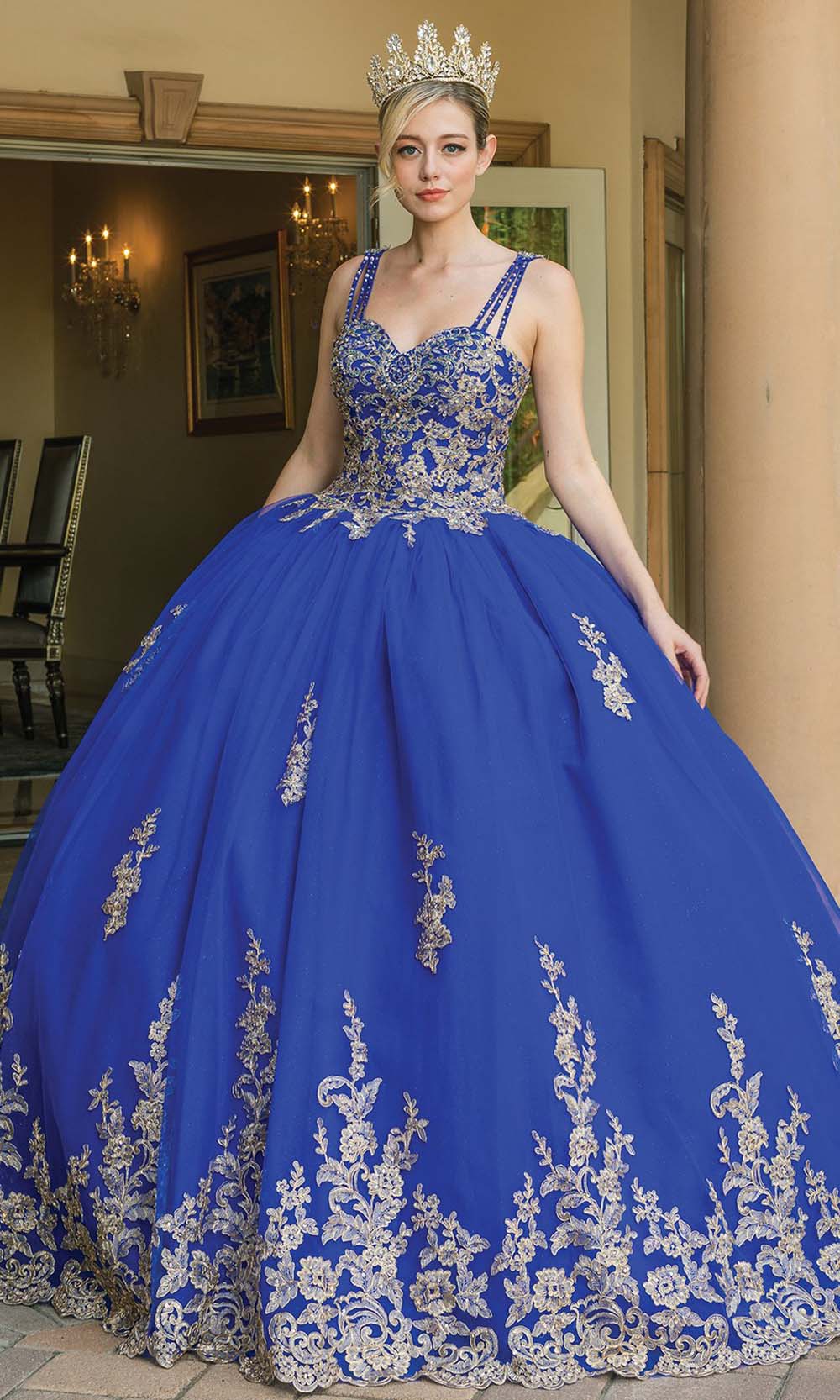 Dancing Queen - 1593 Appliqued Strappy Ballgown In Blue
