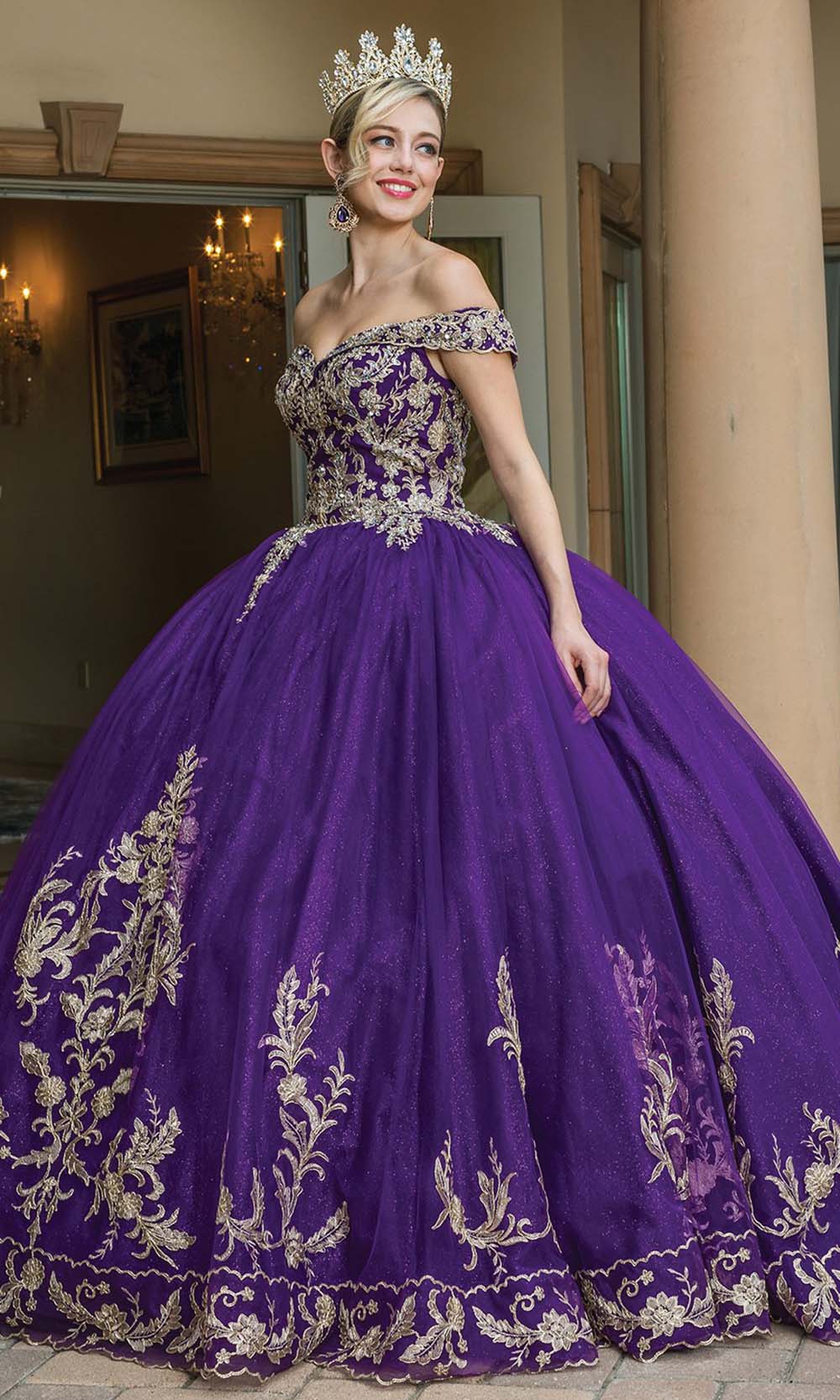 Purple Dancing Queen - 1596 Off Shoulder Embroidered Ballgown | Long ...