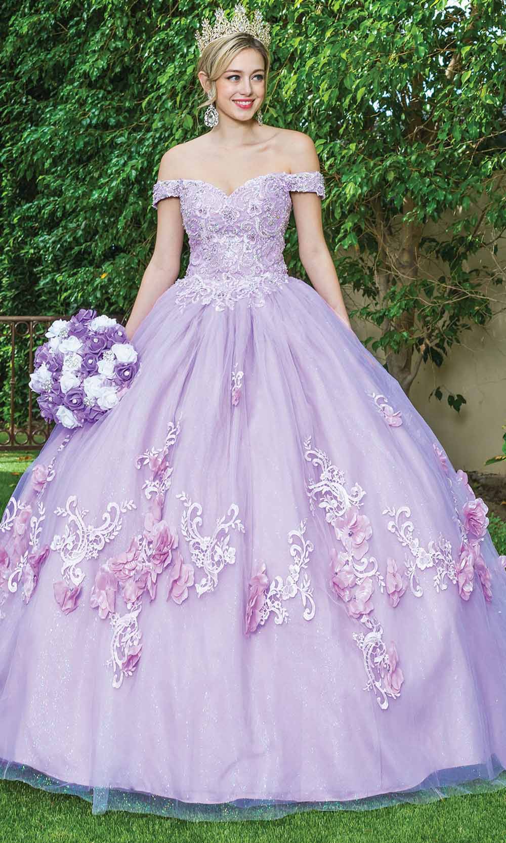 Dancing Queen - 1598 Floral Ornate Glitter Ballgown In Purple