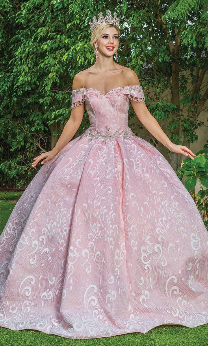 Blush Dancing Queen - 1602 Lace Trimmed Off Shoulder Gown
