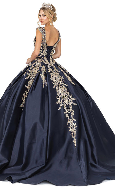 Dancing Queen - 1606 Metallic Applique Ballgown In Blue