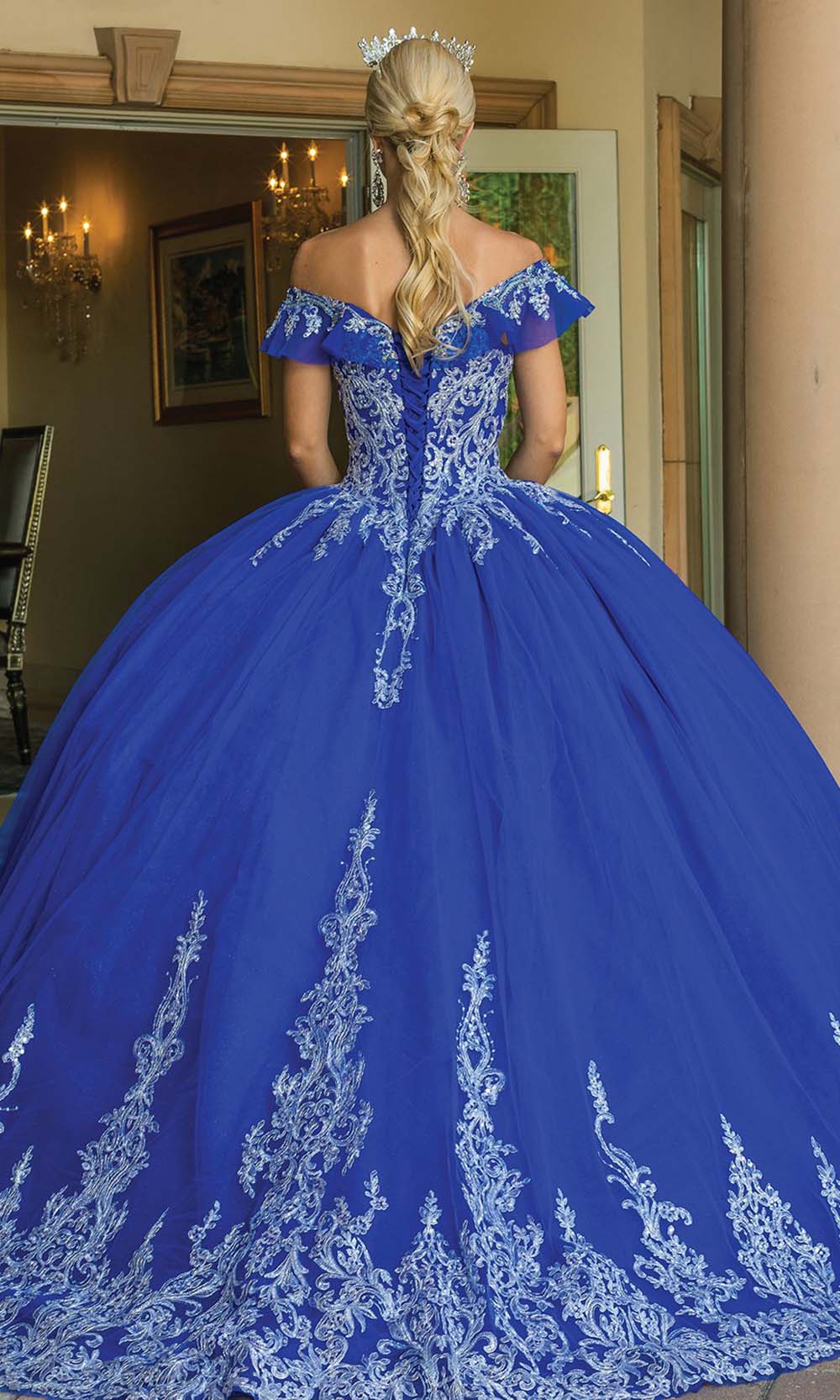 Dancing Queen - 1615 Stunning Embroidered Off Shoulder Gown In Blue