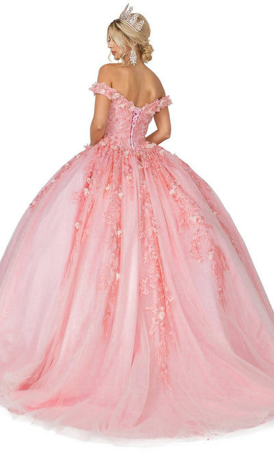 Dancing Queen - 1620 Floral Applique Glittered Ballgown In Pink