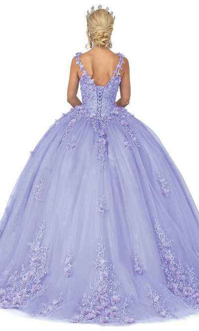 Dancing Queen - 1623 Floral Designed Glittery Ballgown In Purple