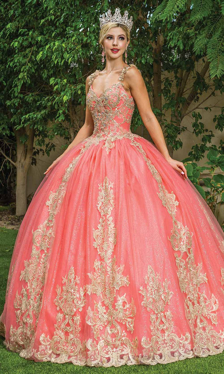 Coral and on sale gold quinceanera dresses