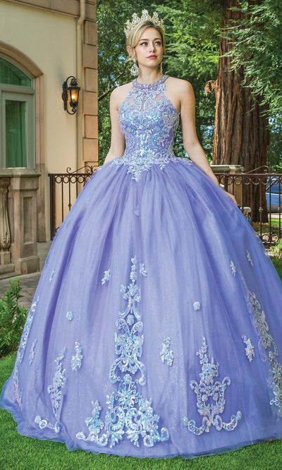 Dancing Queen - 1630 Sequined Halter Voluminous Gown In Blue and Purple