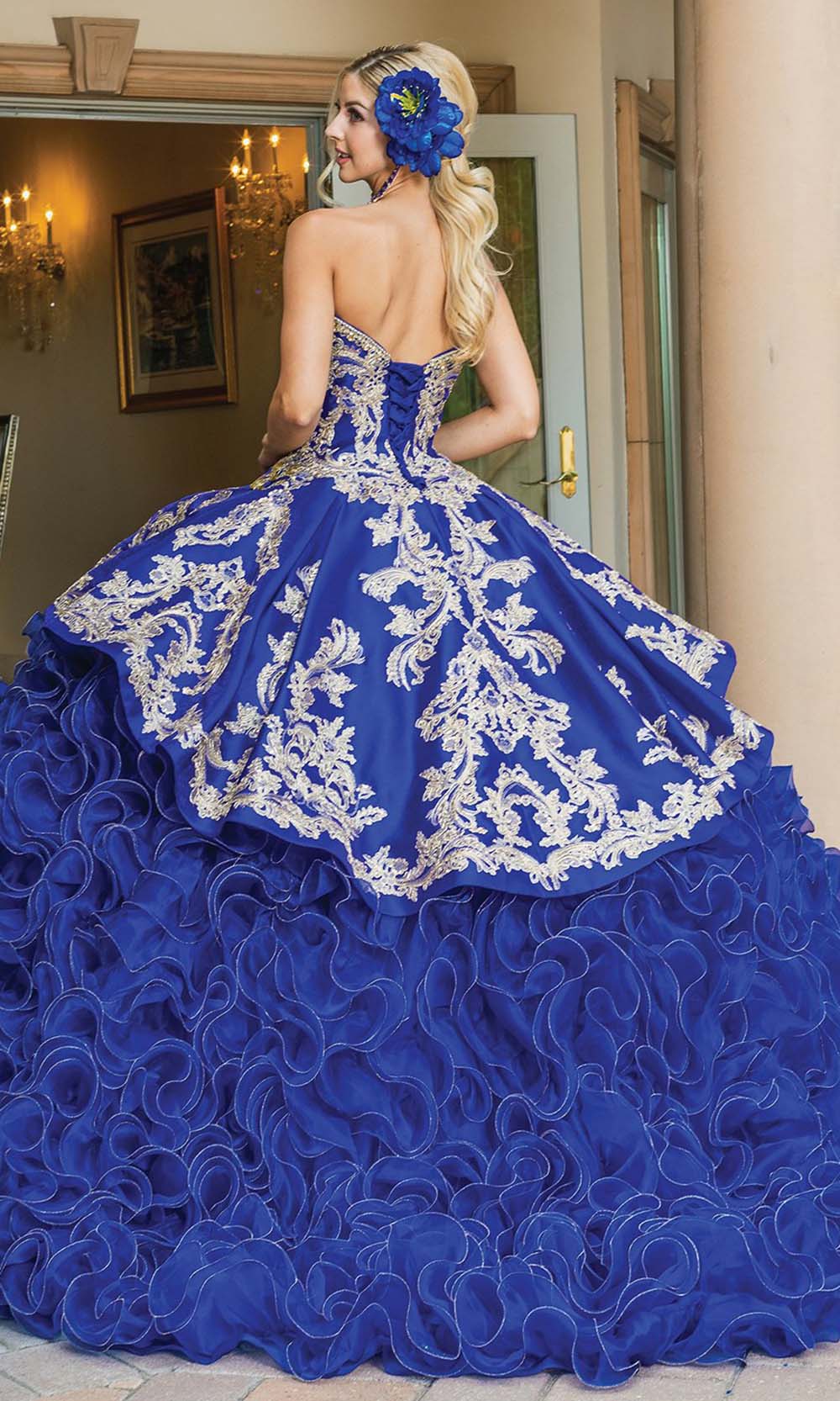 Dancing Queen - 1634 Embellished Sweetheart Ruffled Ballgown  In Blue
