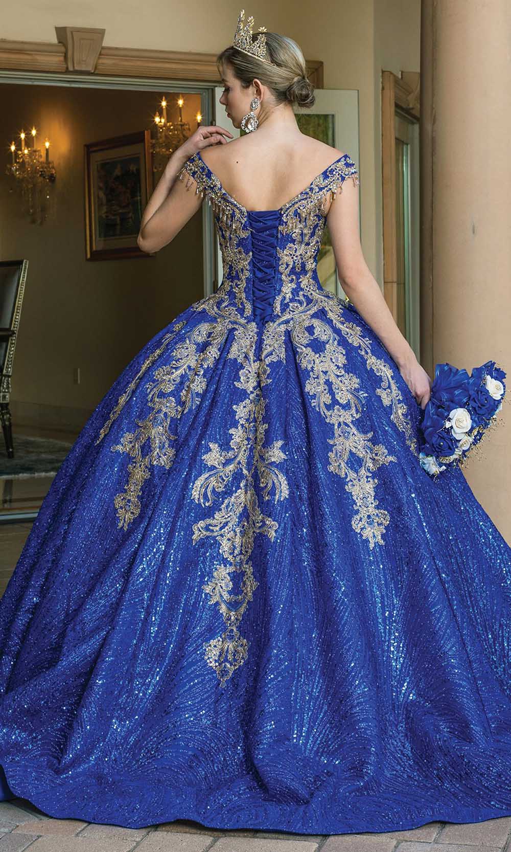 Dancing Queen - 1636 Dangling Beads Embellished Gown In Blue