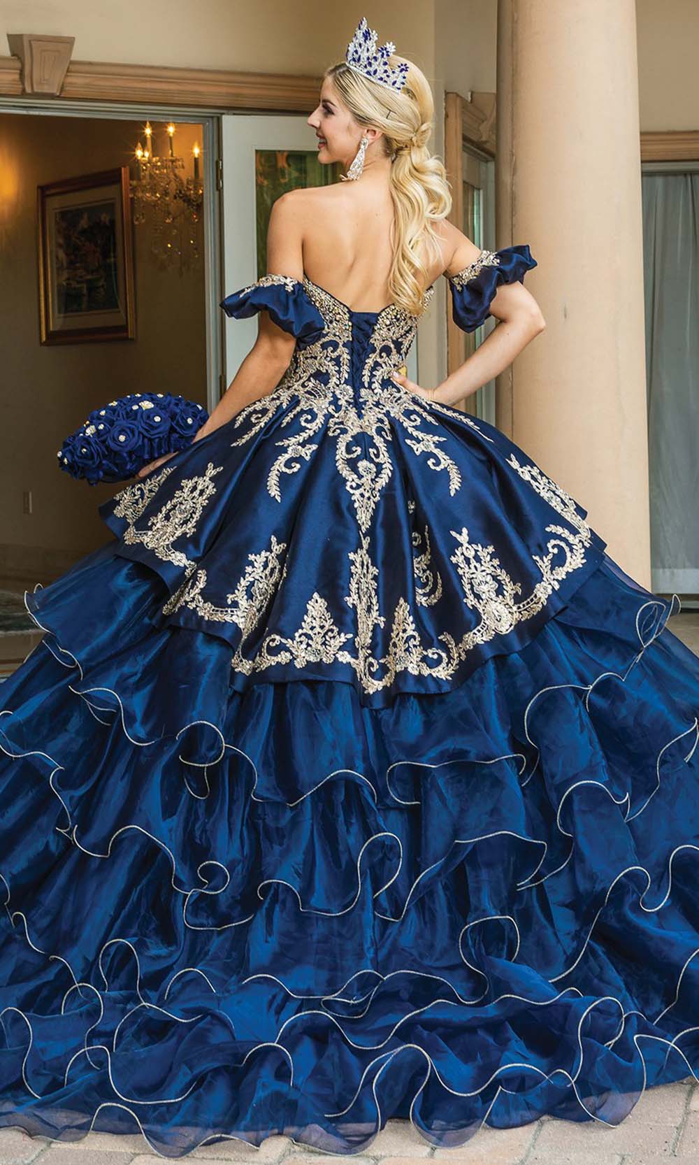 Dancing Queen - 1637 Detachable Sleeve Embellished Gown In Blue