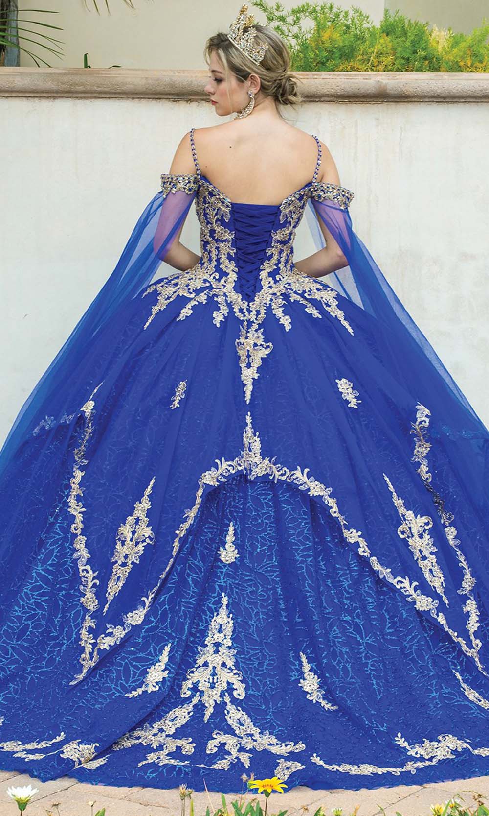 Dancing Queen - 1638 Mesh Sleeve Embellished Long Gown In Blue