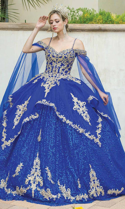 Dancing Queen - 1638 Mesh Sleeve Embellished Long Gown In Blue